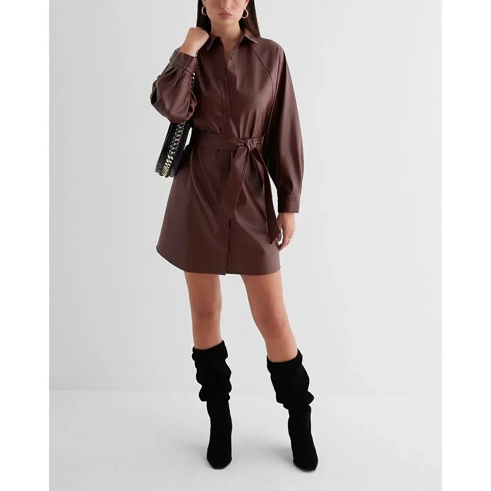 EXPRESS®️Faux Leather Boyfriend Mini Portofino Oversized Shirt Dress NWT-SZ... - Picture 2 of 10